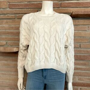 Cotton Blend Cable Knit Ivory Sweater Medium